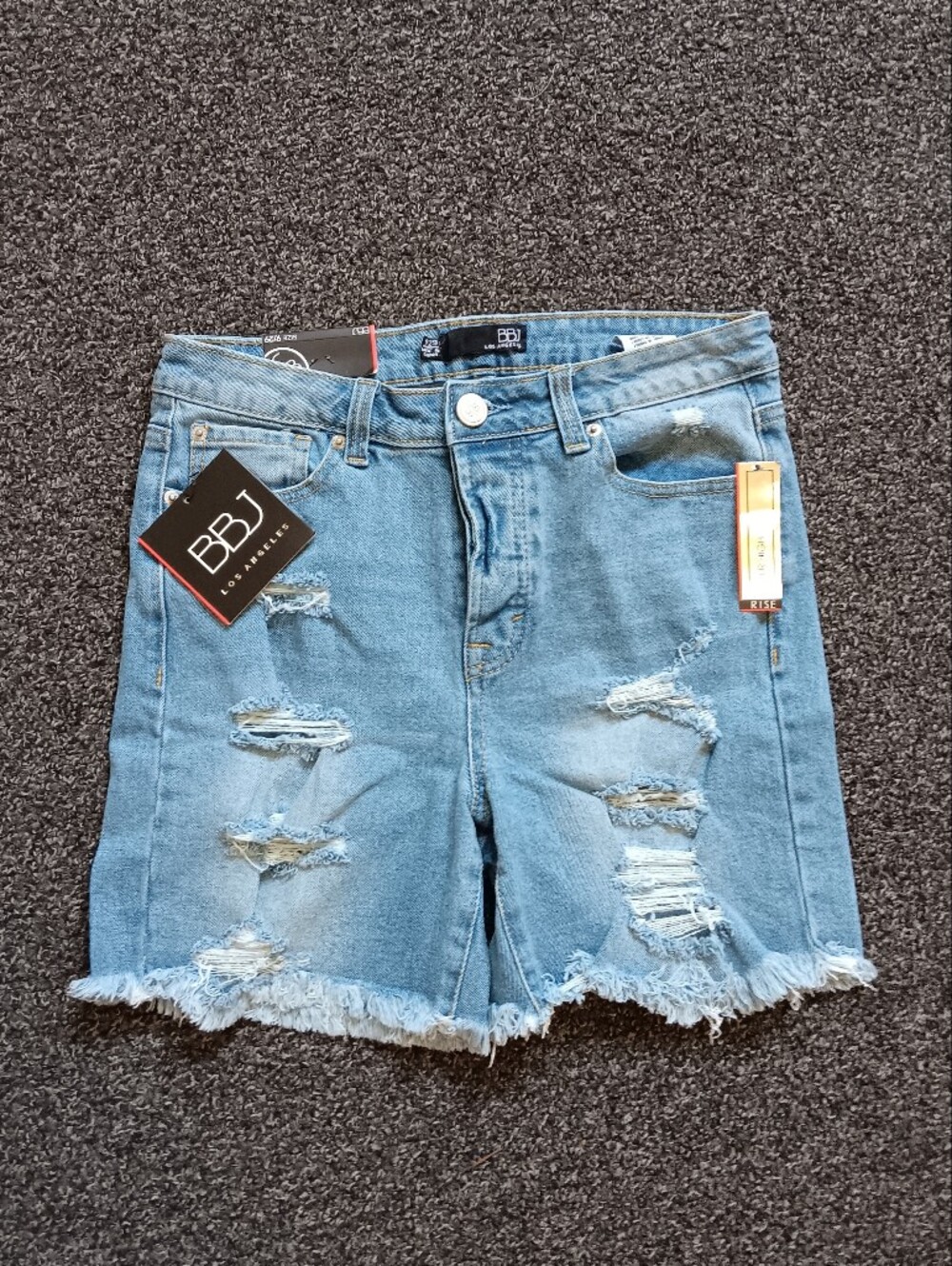 New BBJ Super High Rise Button Fly Distressed Denim Jean Shorts 9/29 Womens - Picture 3 of 10